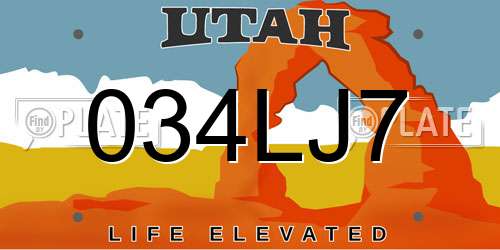 034LJ7 Utah License Plate