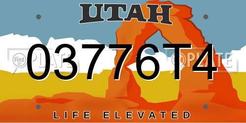 03776T4 Utah License Plate