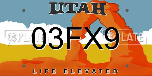 03FX9 Utah License Plate