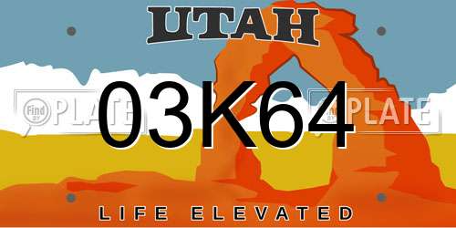 03K64 Utah License Plate