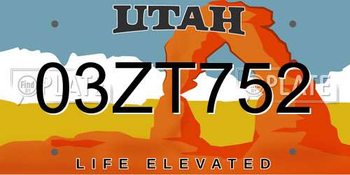 03ZT752 Utah License Plate
