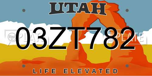 03ZT782 Utah License Plate
