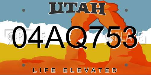 04AQ753 Utah License Plate