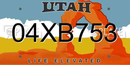 04XB753 Utah License Plate
