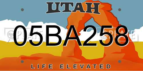 05BA258 Utah License Plate