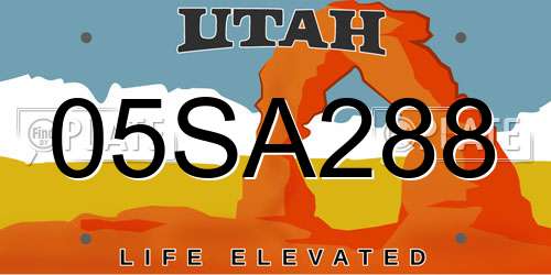 05SA288 Utah License Plate