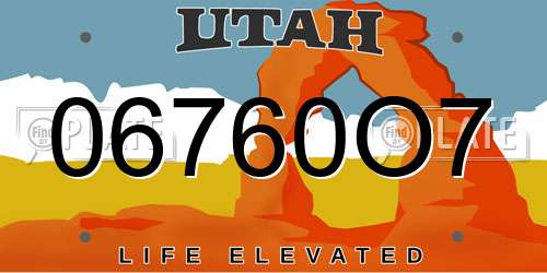 06760O7 Utah License Plate