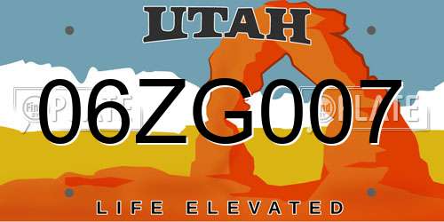 06ZG007 Utah License Plate