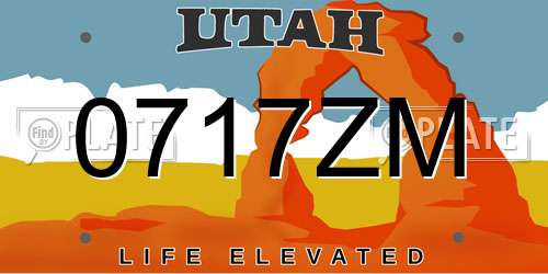 0717ZM Utah License Plate