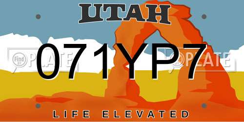 071YP7 Utah License Plate