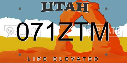 071ZTM Utah License Plate