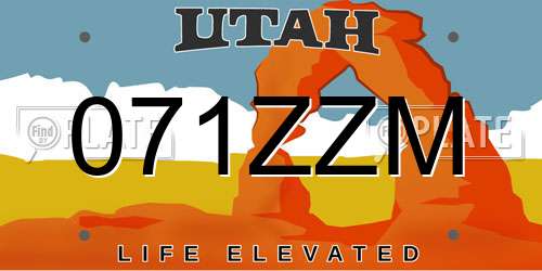 071ZZM Utah License Plate