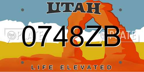 0748ZB Utah License Plate