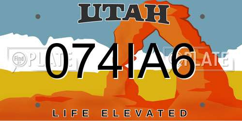 074IA6 Utah License Plate