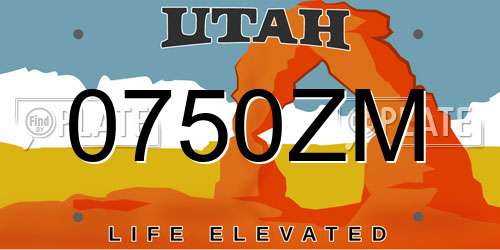 0750ZM Utah License Plate