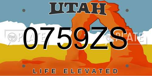 0759ZS Utah License Plate