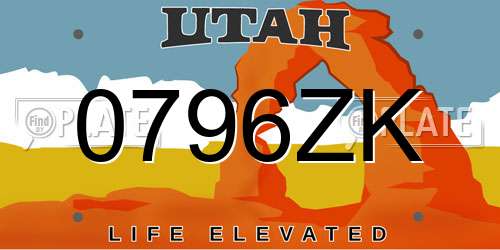 0796ZK Utah License Plate