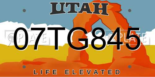 07TG845 Utah License Plate