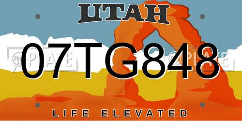 07TG848 Utah License Plate