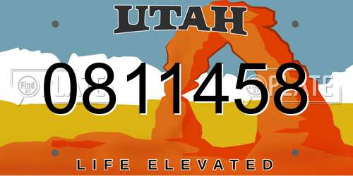 0811458 Utah License Plate