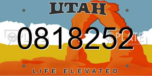 0818252 Utah License Plate