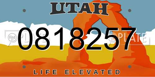 0818257 Utah License Plate
