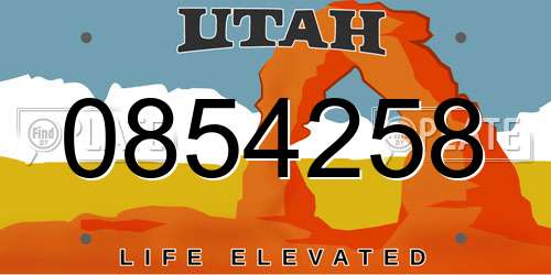 0854258 Utah License Plate
