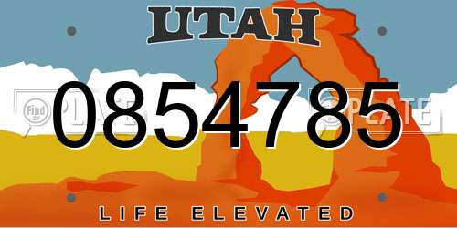 0854785 Utah License Plate