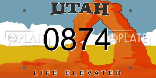 0874 Utah License Plate