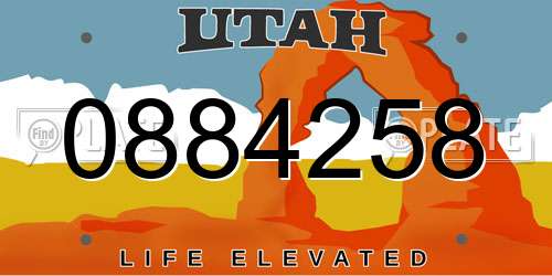 0884258 Utah License Plate