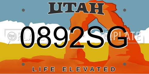 0892SG Utah License Plate