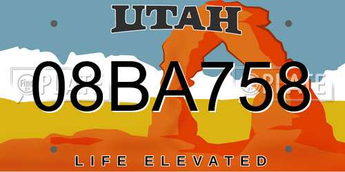 08BA758 Utah License Plate