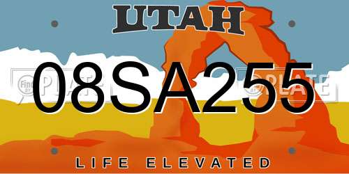 08SA255 Utah License Plate