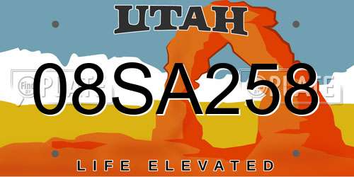 08SA258 Utah License Plate