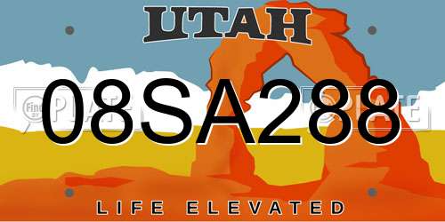 08SA288 Utah License Plate