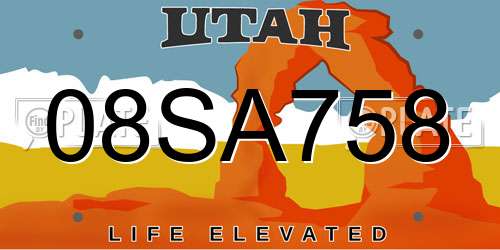08SA758 Utah License Plate