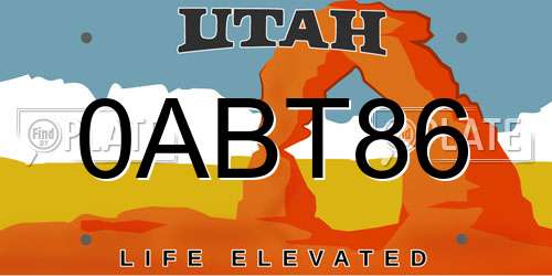 0ABT86 Utah License Plate