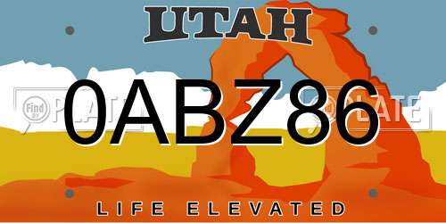 0ABZ86 Utah License Plate