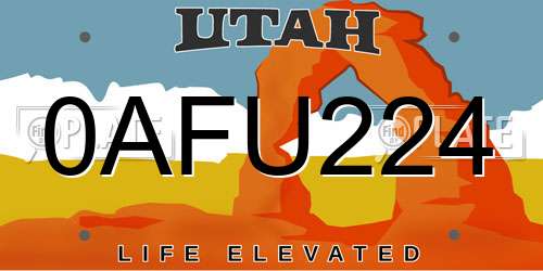 0AFU224 Utah License Plate