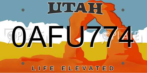 0AFU774 Utah License Plate