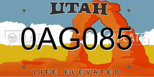 0AG085 Utah License Plate