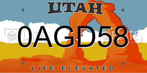 0AGD58 Utah License Plate