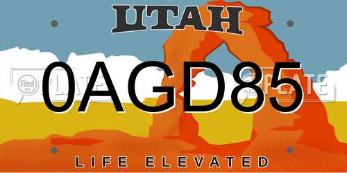 0AGD85 Utah License Plate