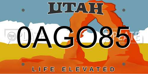 0AGO85 Utah License Plate