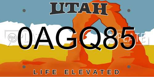0AGQ85 Utah License Plate