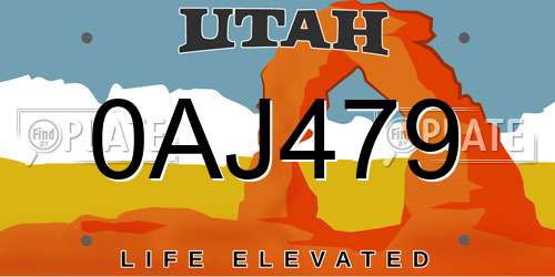 0AJ479 Utah License Plate