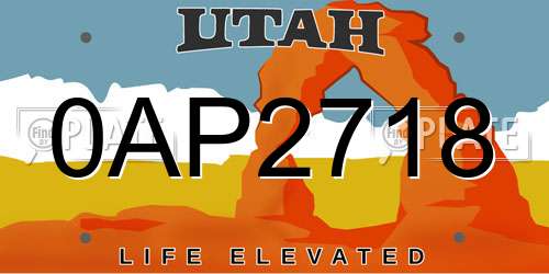 0AP2718 Utah License Plate
