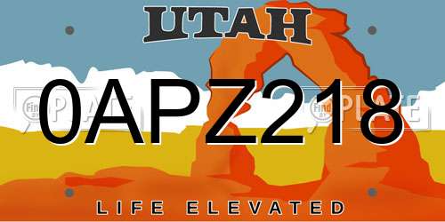 0APZ218 Utah License Plate