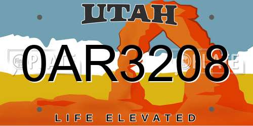 0AR3208 Utah License Plate