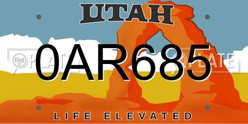 0AR685 Utah License Plate